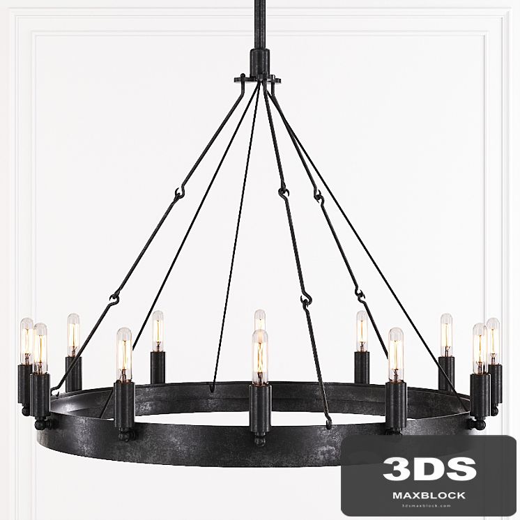 Restoration Hardware CAMINO VINTAGE FILAMENT ROUND CHANDELIER 26 Black