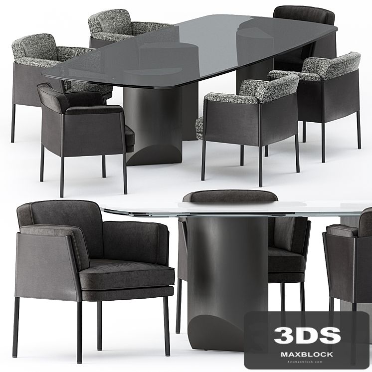 SHELLEY DINING chair and WEDGE DINING Table by Minotti