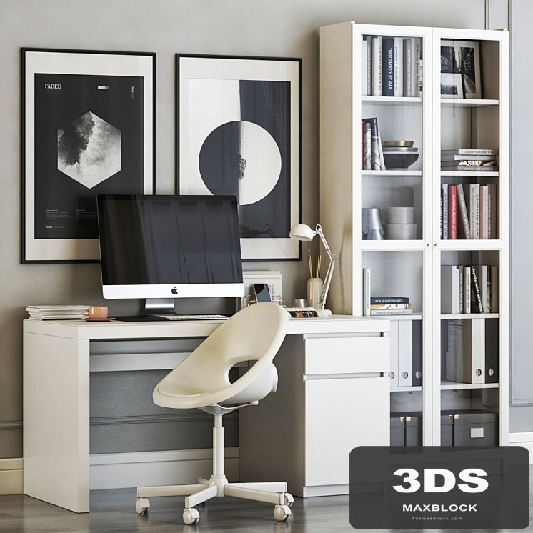 IKEA MALM workplace with LOBERGET chair and BILLY OXBERG bookcase