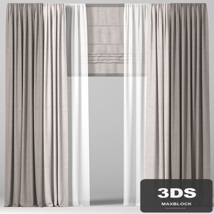 Brown curtains in two colors with tulle and Roman.