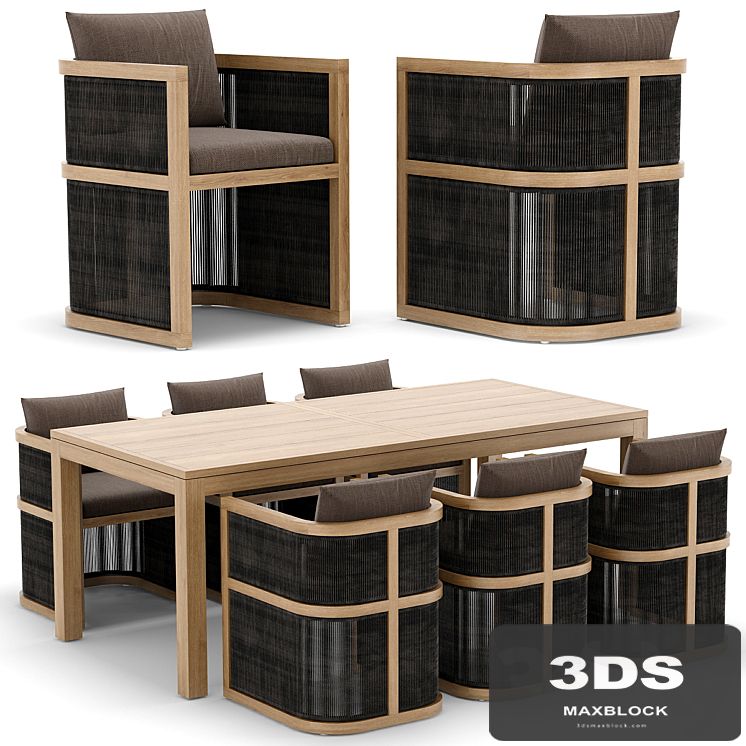 RH Outdoor Capri restangular table and chair