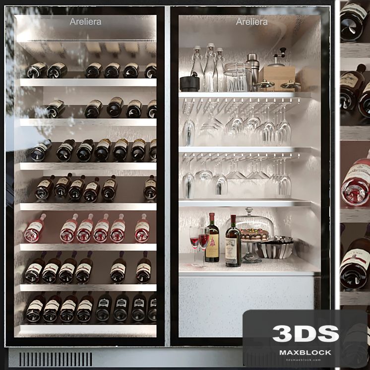 Wine cabinet with wine and crystal service. Alcohol