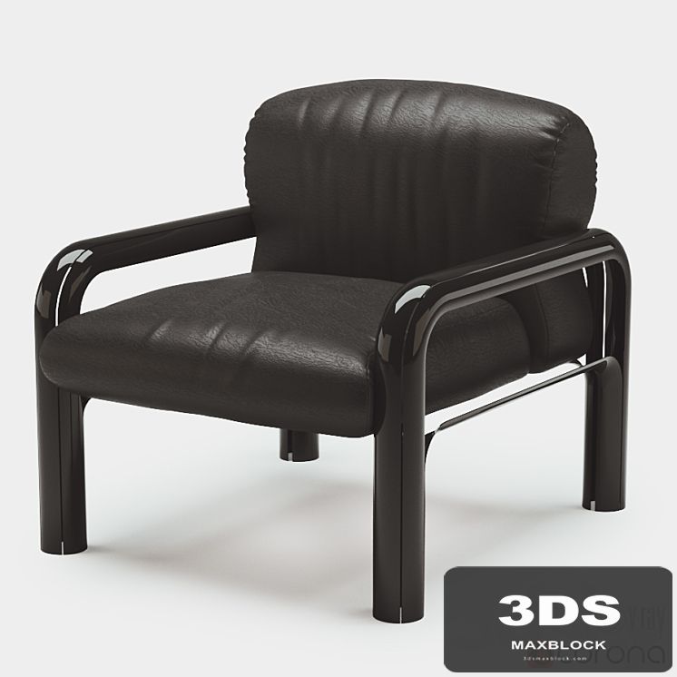 Pair Gae Aulenti black leather armchair for Knoll International