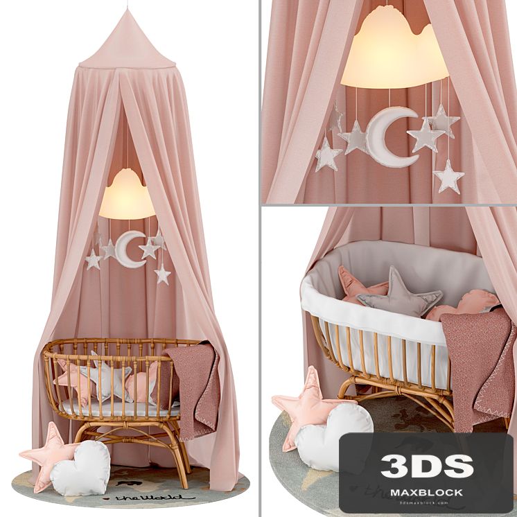 Childhome Rattan Cradle with Linen Canopy