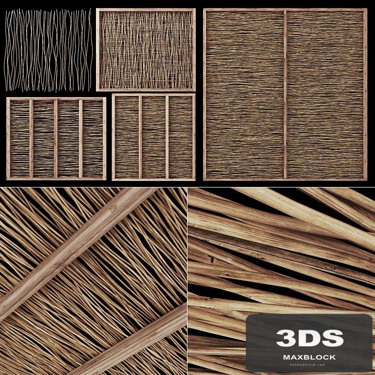 Ceiling wood thin branch beam n1 / Wooden ceiling made of thin branches on beams