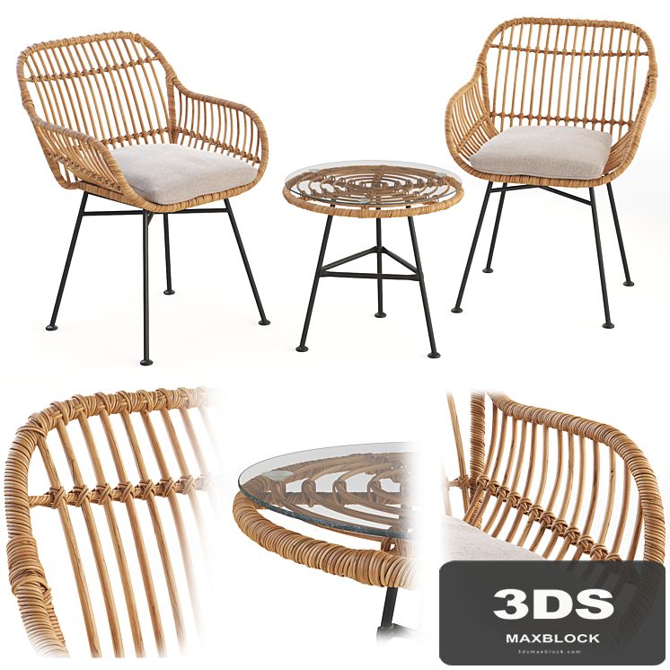 Bay Isle Bushnell 3 Piece Rattan Seating Group