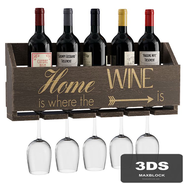 Gallatin Le Luxe Engraved Home is Where 5 Bottle Wall Mounted Wine Bottle and Glass Rack