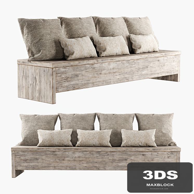 Wooden bench with pillows