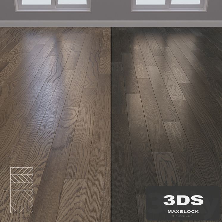Parquet Oak 2 types layout Christmas tree, chevron and linear setduo17