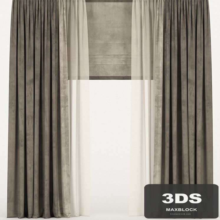 Brown velvet curtains with tulle and a roman curtain