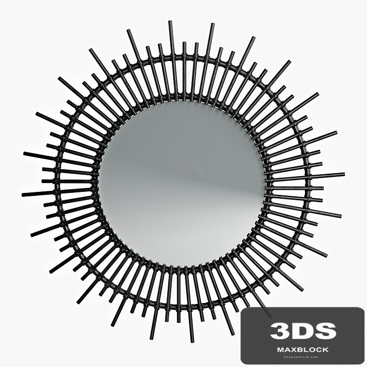 Soleil mirror in black lacquered rattan