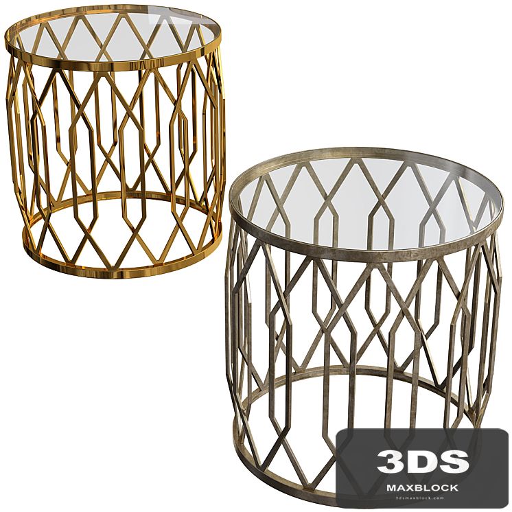 Wide Bronze and Glass Geometric Accent Table