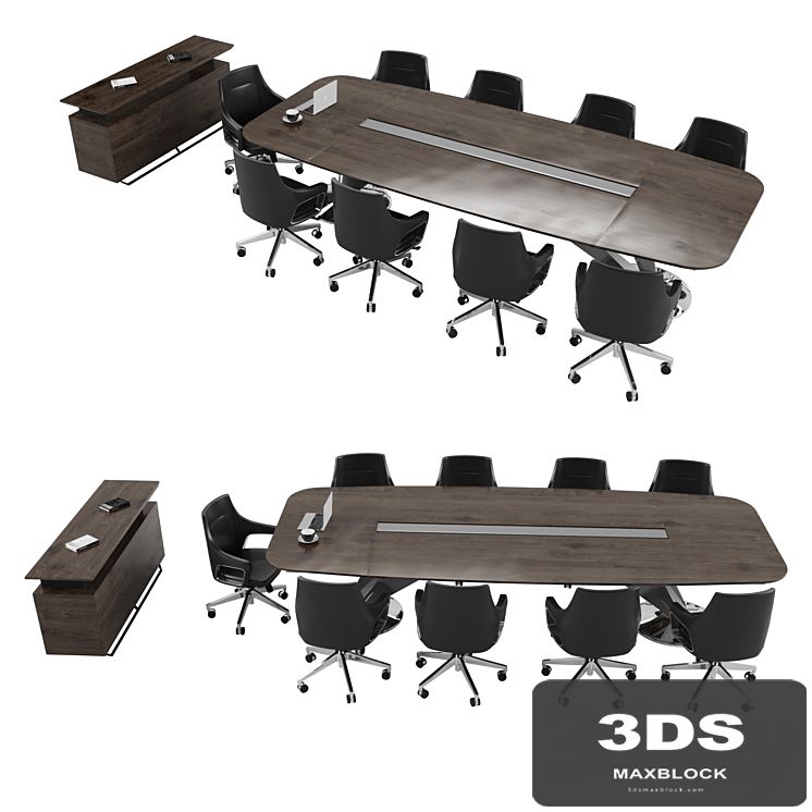 Meeting Table with Office Chairs and Cabinet
