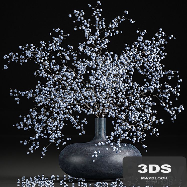 A beautiful lush little bouquet in a vase with branches of blue blueberries. Set 95.