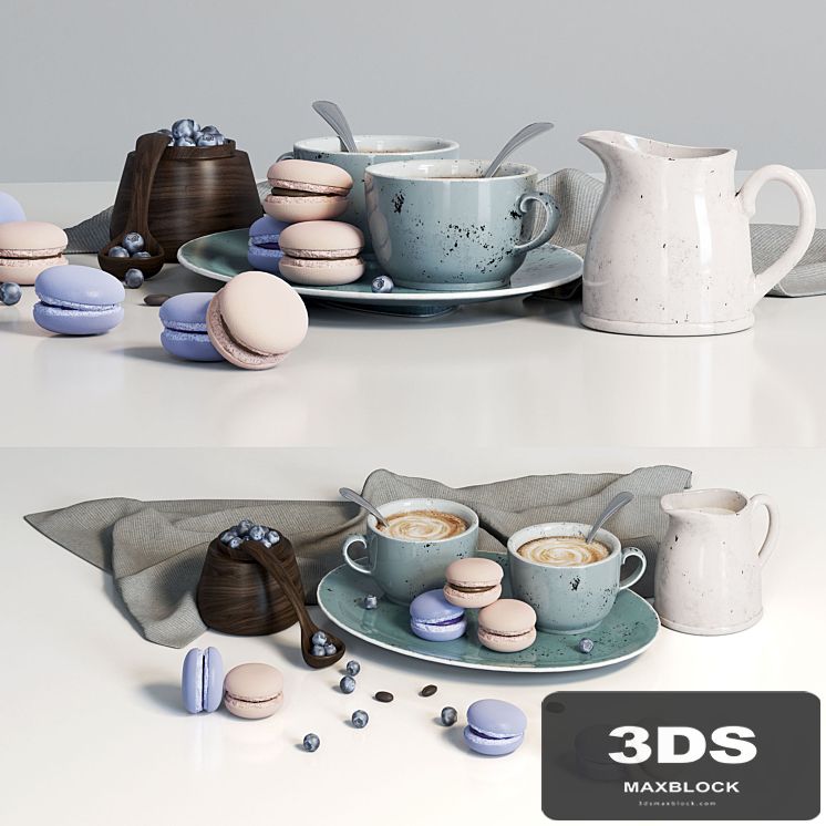 Decorative set with dishes and blueberries