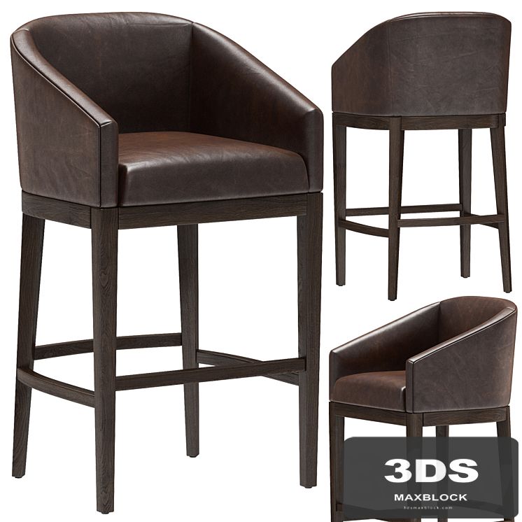 Restoration Hardware Morgan Barrelback Slope Leather Stool