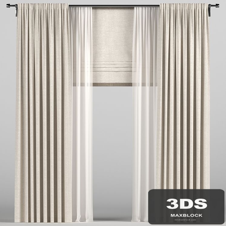 Curtains with tulle and a roman curtain.