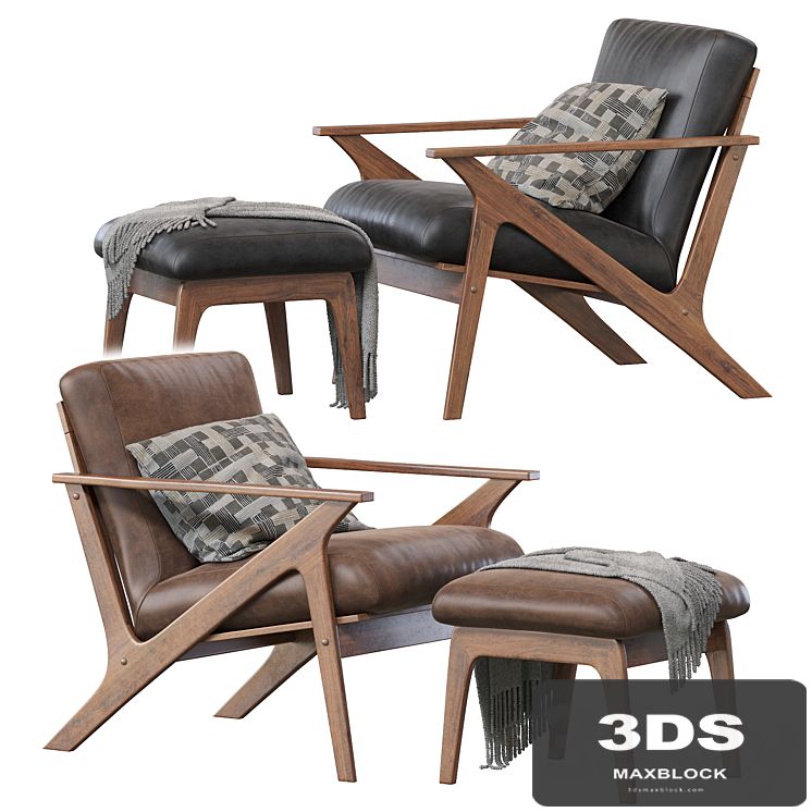 Baxton Studio Bianca Mid-Century Modern Walnut Wood Distressed Faux Leather Lounge Chair And Ottoman Set