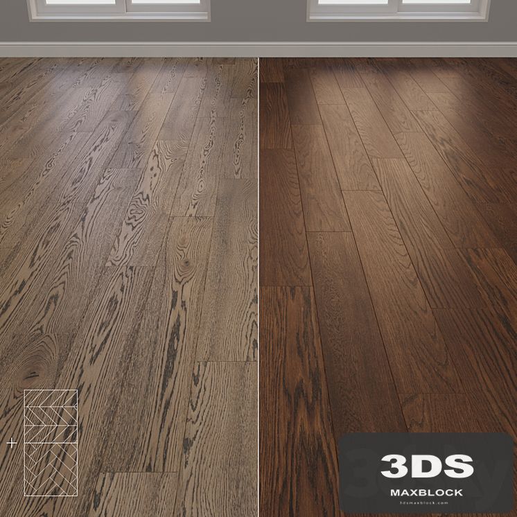 Parquet Oak 2 types layout Christmas tree, chevron and linear setduo21