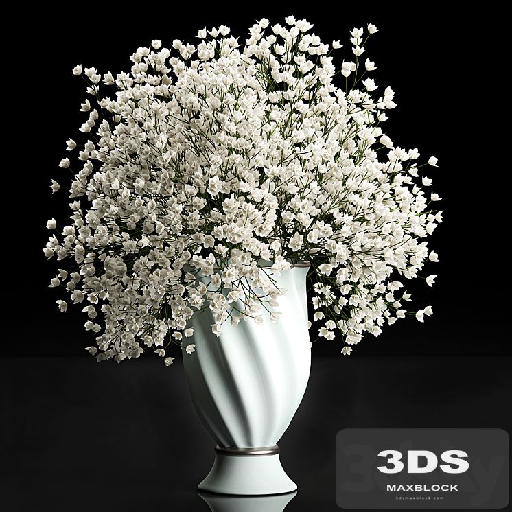 A beautiful lush little white bouquet in a classic vase with Gypsophila, Gibsolyubka, Kachim. Set 107.