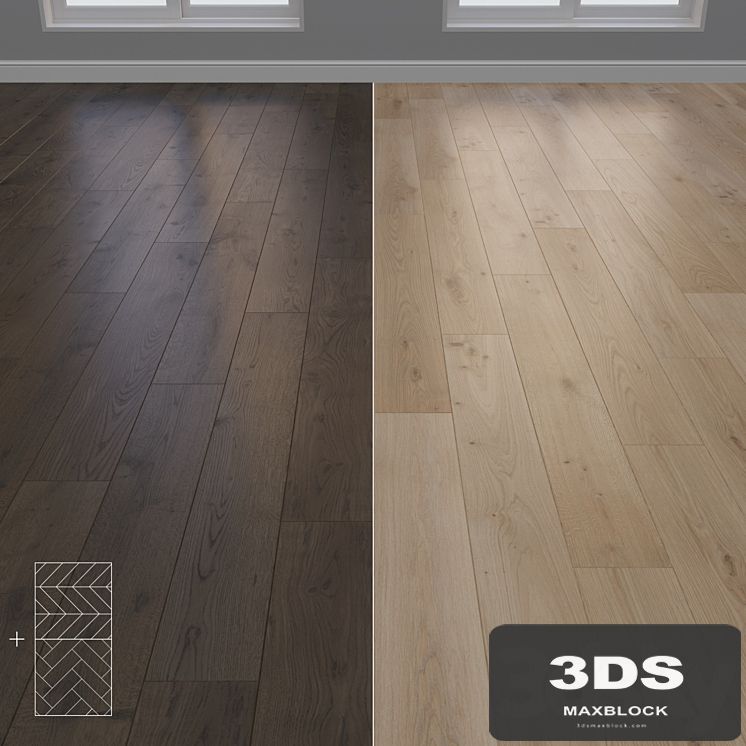 Parquet Oak 2 types layout Christmas tree, chevron and linear setduo23