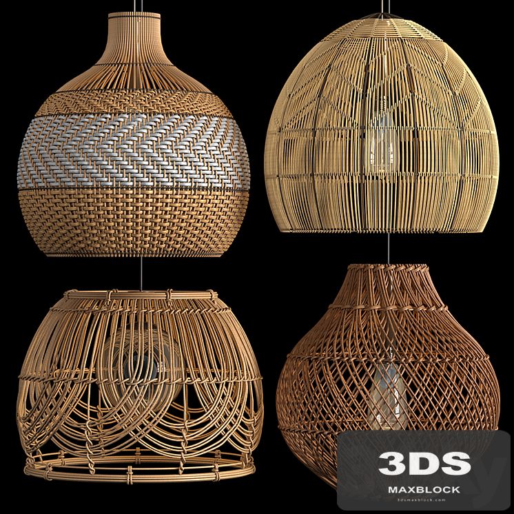 Four Rattan pendant lights