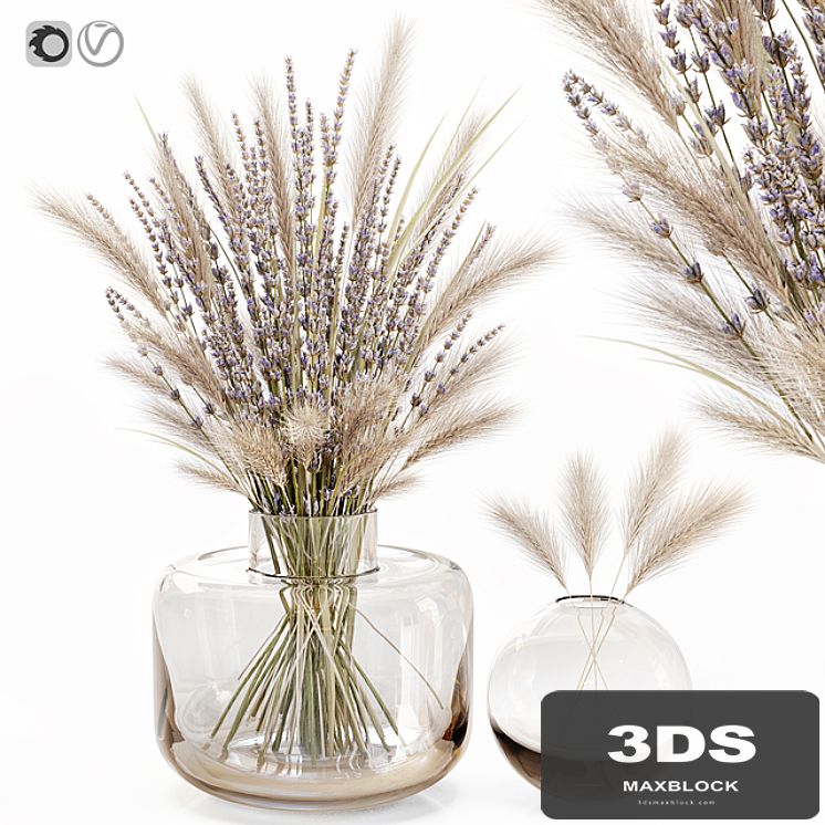 Dry flowers in glass vase with lavender