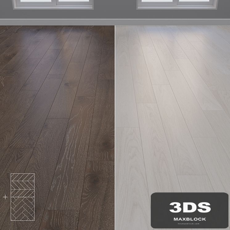 Parquet Oak 2 types layout Christmas tree, chevron and linear setduo25