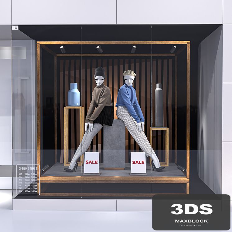 Shop front with female mannequin 001