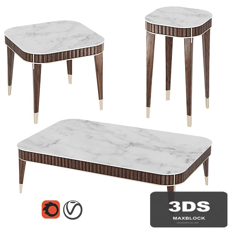 Eden-Rock Cocktail Table & 2 Pedestal Tables