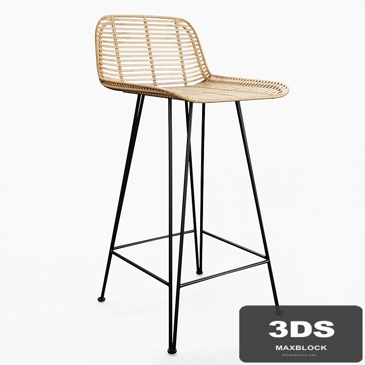 HKLiving Rattan Bar Stool - Natural + Black version