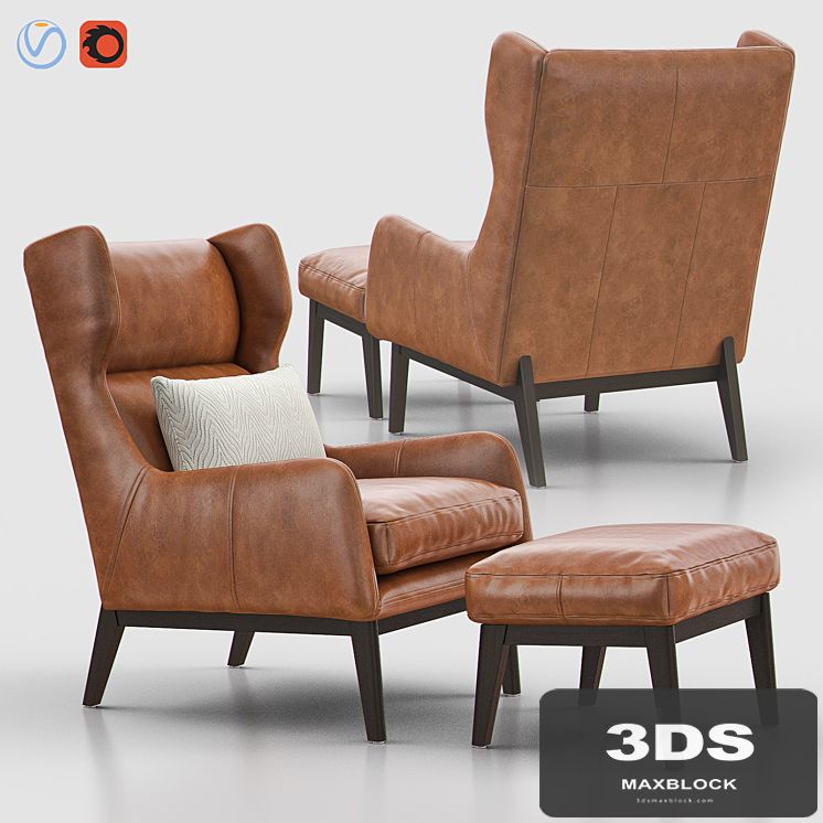 RYDER Leather Chair with Ottoman