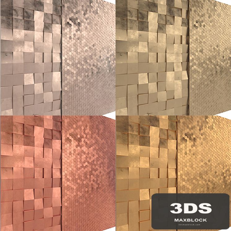 Cubic and Hexagon Palladium Brass Copper Gold wall tile & 3D Wall Panel With Scratchs