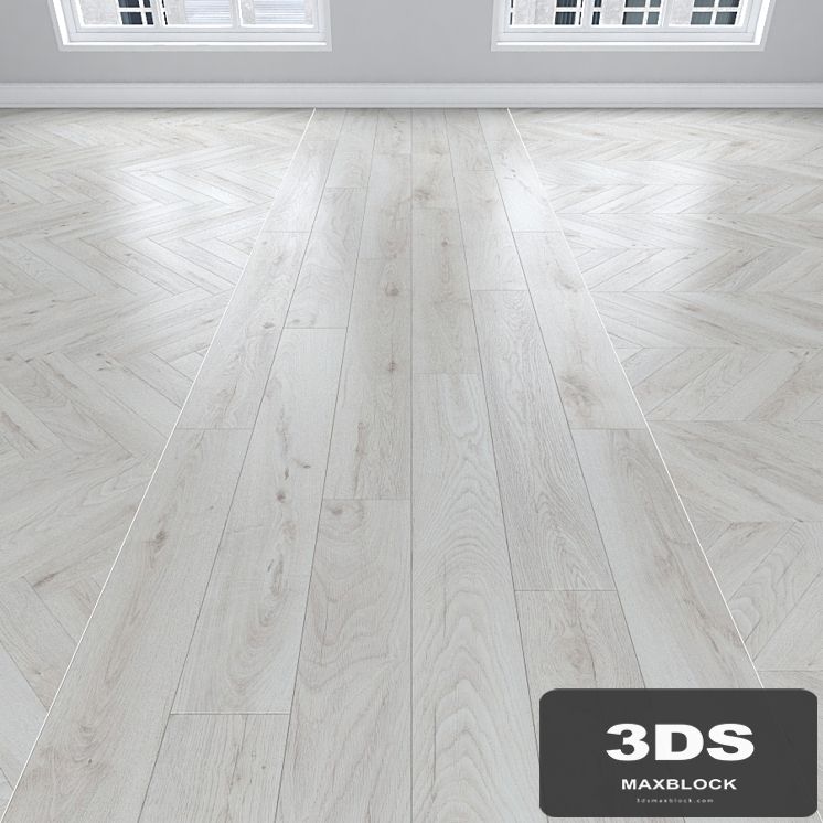 Parquet Oak white, 3 types: herringbone, linear, chevron.