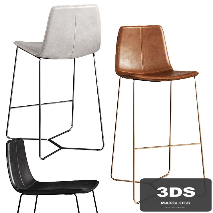 West Elm Slope Leather Bar + Counter Stools