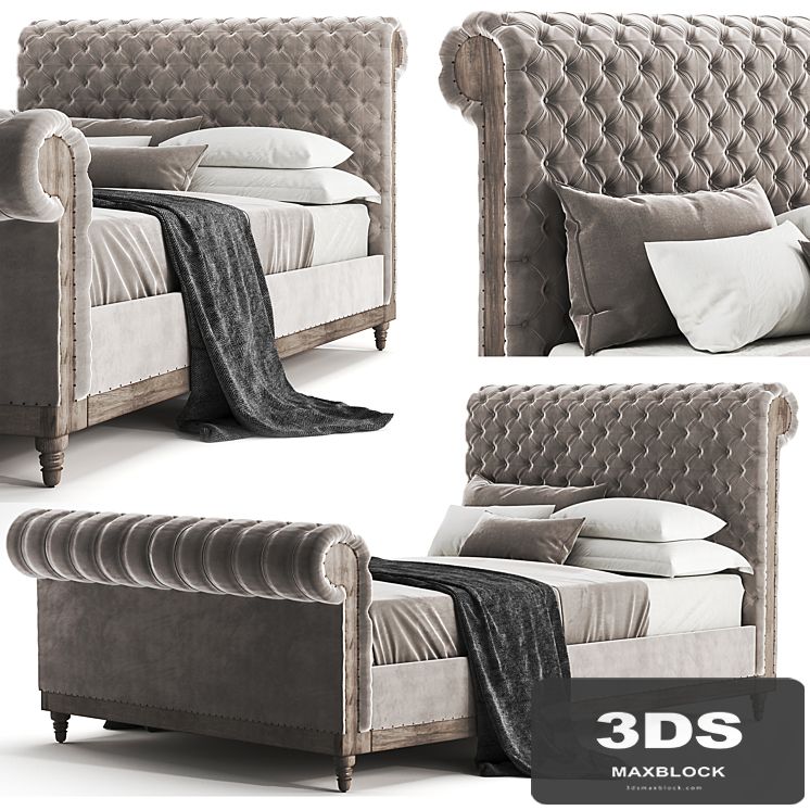 RH Chesterfield Bed with footerboard