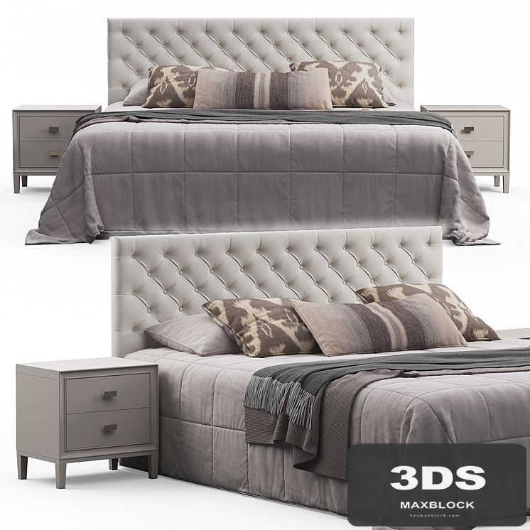 Brunet Contemporary Button Tufted Fabric Queen Headboard Bed