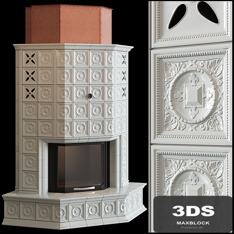 Corner stove with tiles