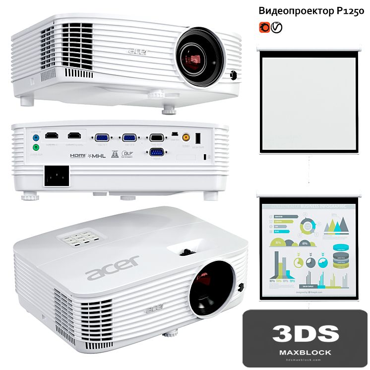 Acer P1250 Multimedia Projector and Screen