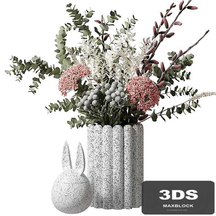 Bouquet with eucalyptus and flowers in a white vase