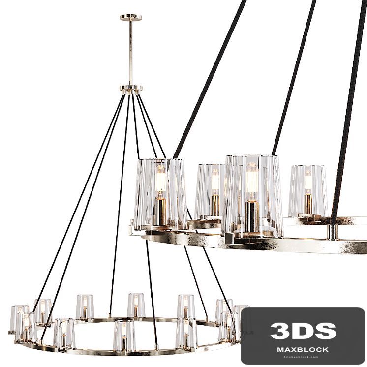 Restoration Hardware PAUILLAC ROUND CHANDELIER 48 Glass shade and Nickel