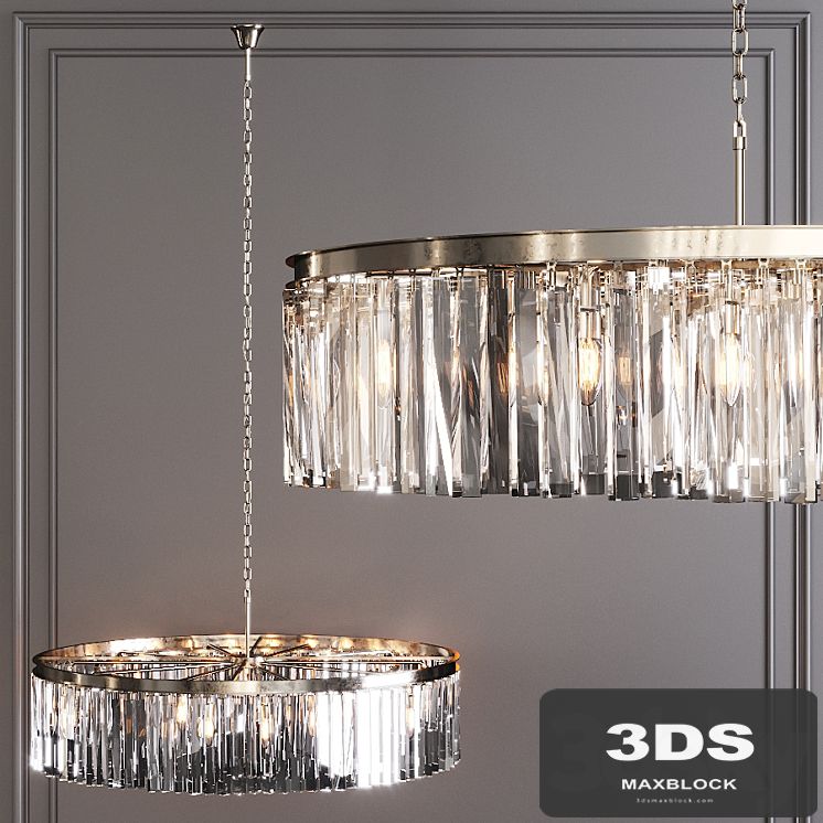 Restoration Hardware 1920S ODEON RHYS CLEAR GLASS PRISM ROUND CHANDELIER 43 Nickel