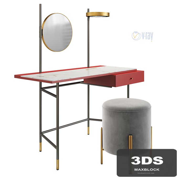 Dressing Table Bontempi, Vanity. Puffoso Pouf. Verpan Stool Series 430