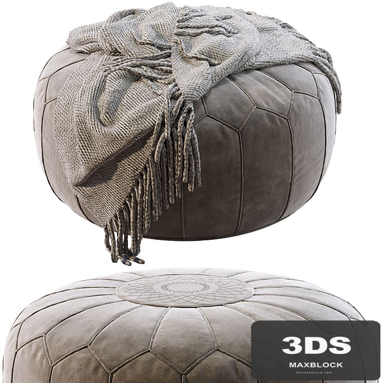 Vintage Round Moroccan Pouf Hand Tooled In Marrakech