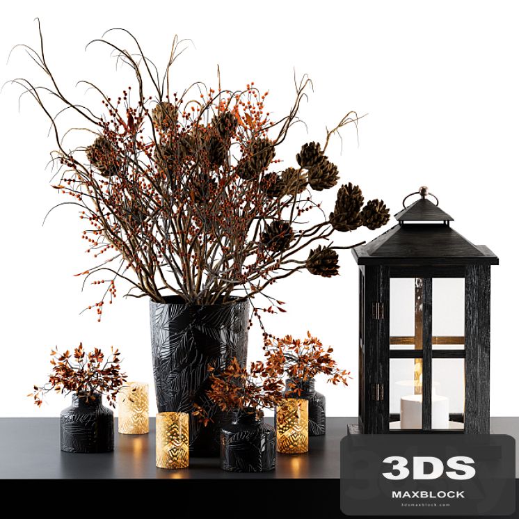 Decorative Set Berry and Branches with lantern