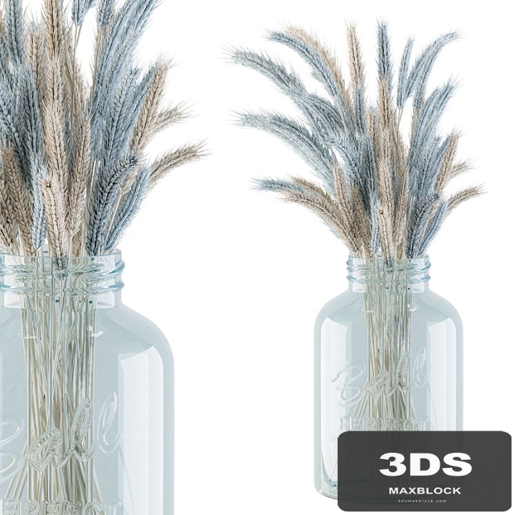 Dry Plants 20 - Blue and Cream Wheat in jam Glass