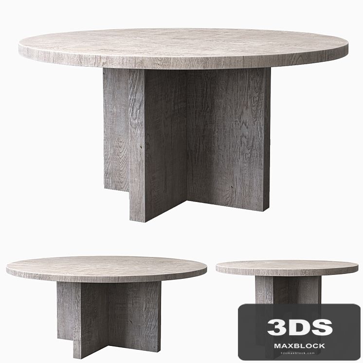 RECLAIMED RUSSIAN OAK PLANK ROUND DINING TABLE Gray