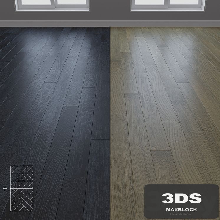 Parquet Oak 2 types layout Christmas tree, chevron and linear setduo27