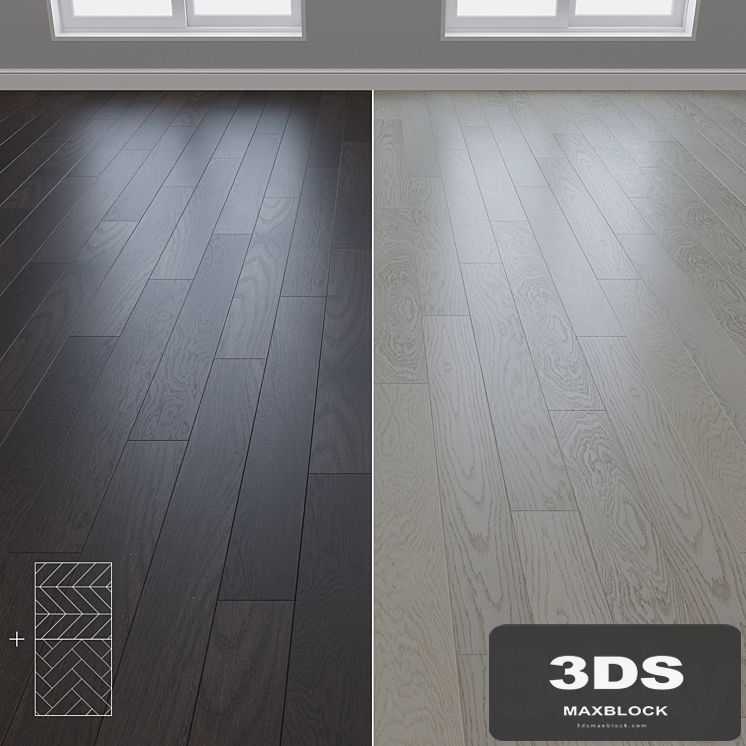 Parquet Oak 2 types layout herringbone, chevron and linear setduo28