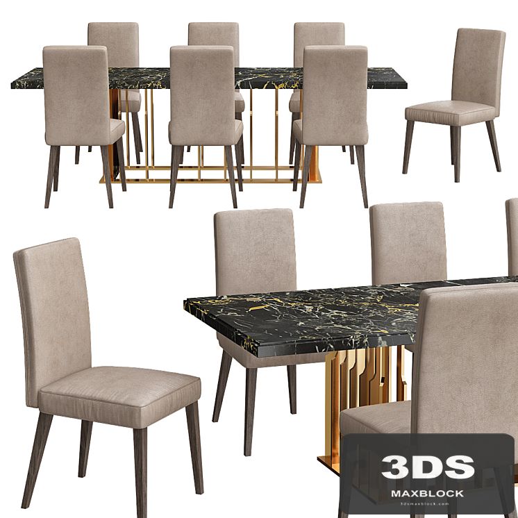 Contemporary Designer Italian Marble Rectangular Dining Table Set